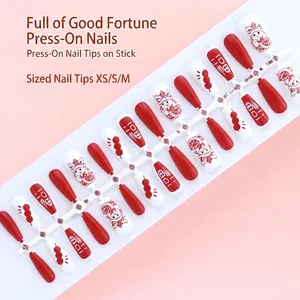 Festive red and white press-on nail tips set with 30 pieces