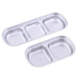 Set of 304 stainless steel condiment dishes with 2 and 3 compartments for dipping sauce