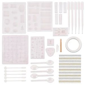 Comprehensive 229-piece DIY jewelry resin mold kit with silicone molds and eye pins