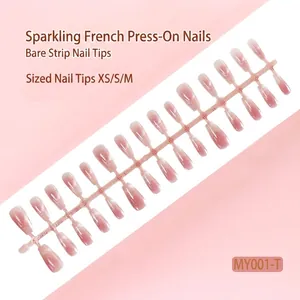 French Blush Cat Eye Press On Nails Pink Gradient Shimmer False Nails DIY Manicure Extension Tips For Women
