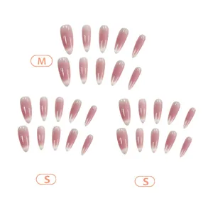 Blush cat-eye press-on nails in long almond shape with gradient pink finish, 30pcs set
