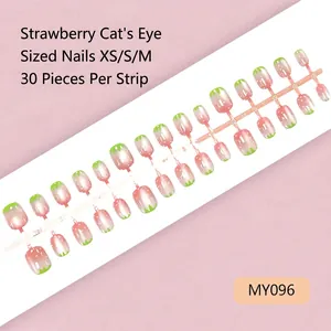 Rosa Erdbeere Katzenauge Künstliche Fingernägel Zum Aufkleben Kurz Rund Fake Nails Für Damen Mädchen Süßer Girlish Nail Art Dekor