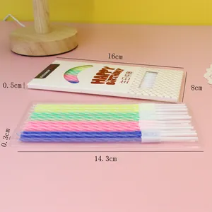 Detailed dimensions of 12pcs colorful spiral birthday candles in packaging box
