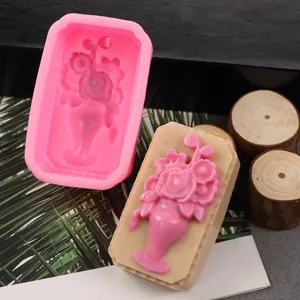 Floral vase 3D relief silicone mold for DIY handmade soap plaster and fondant cake decorating