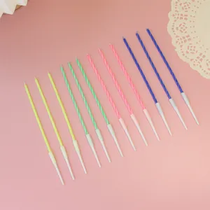 Set of 12 colorful spiral birthday candles with holders for party cake decoration
