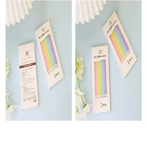 Close-up showing the assorted rainbow colors and white paper packaging of the candles