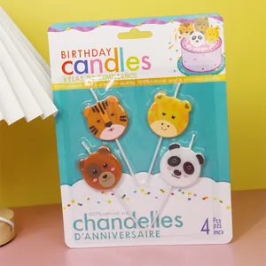 Bougies d'Anniversaire Animaux de Dessin Animé Pour Décoration de Gâteau Style Ins Cire de Paraffine Visage Souriant Marguerite Ours Tigre Panda Bougies de Fête Pour Anniversaire Enfants