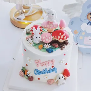 Set de decoración para tartas de conejo y hongo 3D con Happy Birthday para fiesta infantil