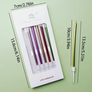 Vue détaillée d'un lot de 6 bougies crayon galvanisées avec indications de dimensions en cm/pouces