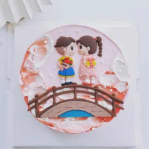 Romantic Valentine's Day Cake Toppers Magpie Bridge Couple Ornaments Heart Pattern Cake Surround Wrappers Birthday Dessert Decoration Accessories