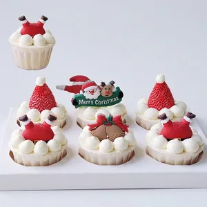 Set de adornos para tartas navideñas de goma suave con Papá Noel, gorros y campanas