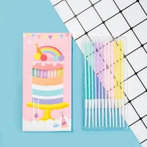 Set of 12 colorful spiral birthday candles with a cute pink cake packaging gift box
