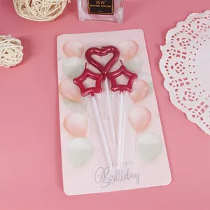 Candele di compleanno rosse metallizzate a forma di cuore e stella, pack festivo