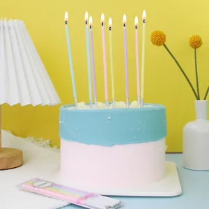 Macaron Spiral Birthday Candles Slim Long Cake Decoration Candles Romantic Paraffin Threaded Candles Multicolor Anniversary Party Supplies