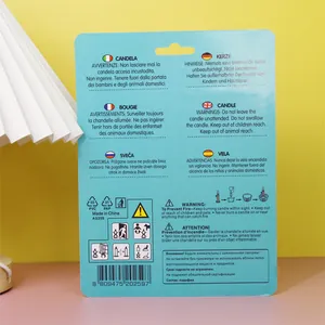 Dos de l'emballage de bougie d'anniversaire avec avertissements de sécurité et code-barres