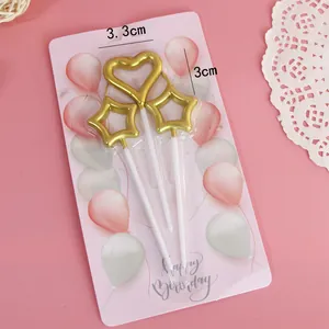 Candele di compleanno dorate a forma di stella e cuore, dettaglio di 3,3 cm x 3 cm
