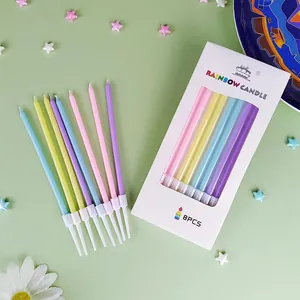 8 pack of rainbow pencil birthday candles for cake decoration in white gift box