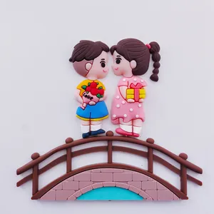 Cartoon couple meeting on bridge cake topper for Qixi Valentine's Day romantic party decor