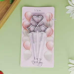 Candele di compleanno argento a forma di stella e cuore per decorazioni di torte festive
