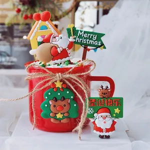 Décorations de gâteau de Noël en caoutchouc souple avec Père Noël et motifs rennes