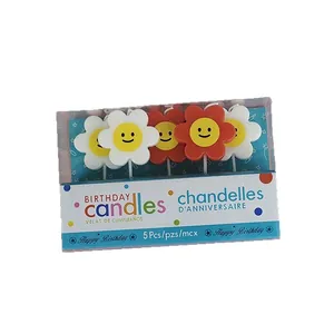 Cartoon smiley daisy flower birthday cake candles 5-piece set for kids party decoration