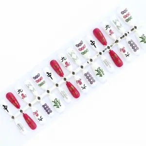 Festive Mahjong themed press-on nail tips set with 30 pieces in red and white colors.