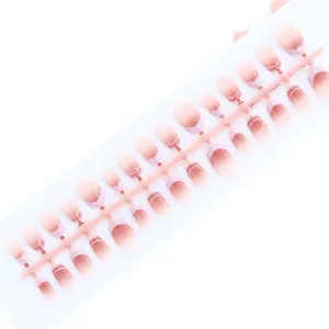 Elegant nude pink gradient French tip press-on nails set with 30 pieces for DIY manicure