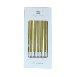 Lot de 6 bougies crayons métalliques dorées pour gâteaux d'anniversaire et mariages