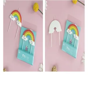 Colorful rainbow and cloud birthday candle cake topper for party dessert decoration