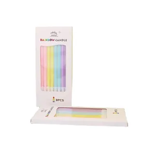 Set of 8 colorful rainbow pencil birthday candles for cake baking and party decoration