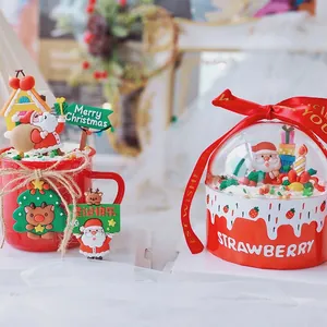 Décorations de gâteau de Noël en caoutchouc souple avec Père Noël et petits rennes