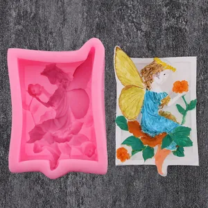Premium pink silicone flower fairy mold for DIY plaster crafts with painted sample