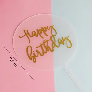 Eleganter 9,8 cm runder Tortenaufsatz aus Acryl mit Happy Birthday Goldprägung für Partys