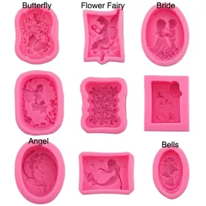 9-pack pink silicone molds with floral, fairy, and mermaid designs for DIY crafts