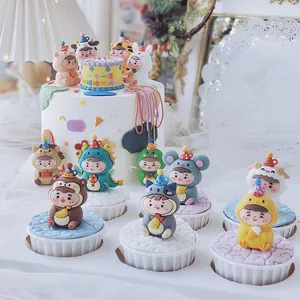 12 Pezzi Decorazioni per Torte Zodiaco in PVC Morbida Gomma Carine Figurine di Animali per Feste di Compleanno Bambini