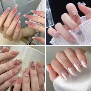 French Sweet Gradient Glitter Press On Nails Artificial Nails Glue On Full Cover Manicure For Women Fashion Nail Art