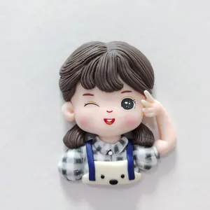 Cute winking cartoon girl cake topper in polymer clay for birthday party decoration