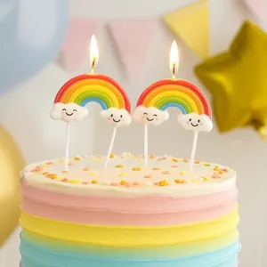 Creative Rainbow Cloud Smiley Birthday Cake Candles Cute Colorful Paraffin Candle Decoration For Children Birthday Party