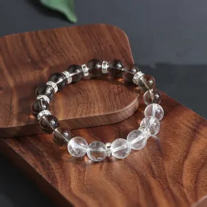 Neuer Chinesischer Stil Rauchquarz Bergkristall Perlenarmband Für Damen Herren Handgefertigte Kristall Strass Eingelegte Legierung Charm-Armband Schmuck