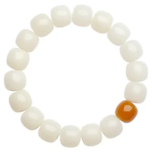 Bracelet en racine de bodhi blanc naturel avec perle jaune pour prière et méditation