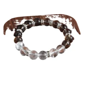 Neues chinesisches Armband aus Rauchquarz und Bergkristall mit eleganten Kristallelementen