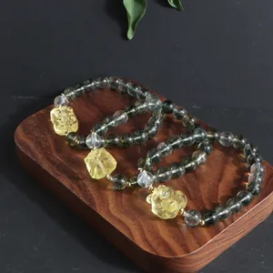 New Chinese Style Green Phantom Quartz Citrine Lion Dance Bracelet Handmade Crystal Beads Floral Charm Bracelet For Men Women Jewelry