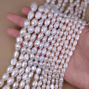 Detail view of 4-8mm white baroque irregular freshwater pearls for jewelry making