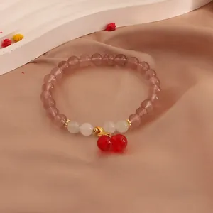 New Chinese style strawberry crystal and moonstone beaded bracelet with cherry charm