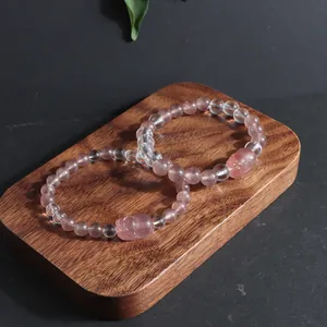 Bracelet en Quartz Fraise de Nouveau Style Chinois Pour Femmes Cristal Blanc Transparent Pi Xiu Bracelet en Perles Bijoux Cadeau