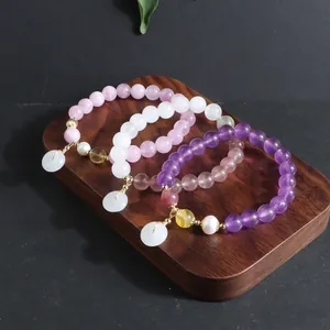 Neuer Chinesischer Stil Perlenarmband Amethyst Roter Achat Weiße Jade Ping An Kou Anhänger Süßwasserperle Ethno Retro Schmuck Für Damen