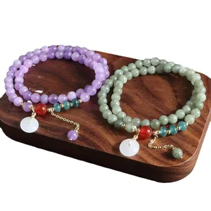 Pulsera de varias capas de piedra natural estilo chino con hebilla de jade vintage