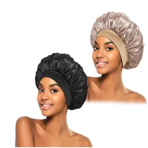 Premium solid color wide band elastic satin sleep cap bonnet for hair care and beauty sleep