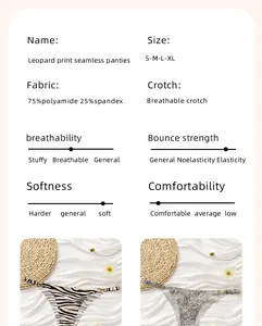 Fiche technique détaillée pour culottes léopard sans couture, tissu et dimensions