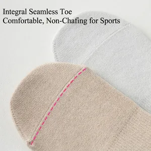 Close-up of seamless cotton yoga socks with smooth boneless toe seam for sports.